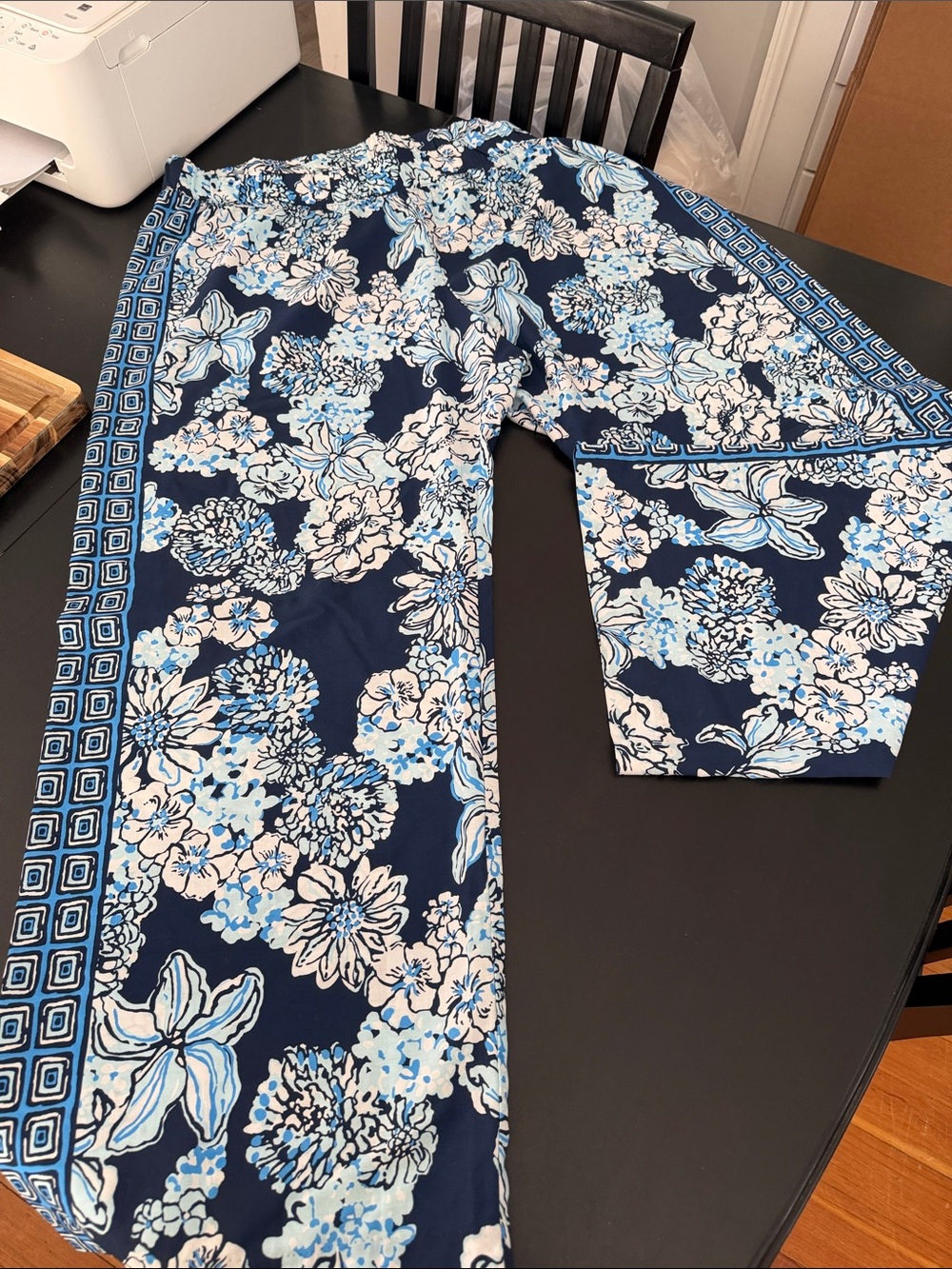 Lily Pulitzer Navy Floral Wide-Leg Pants with Blue & White Print